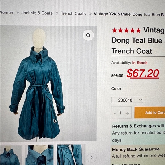 Vintage Dark Teal Trench Coat with Bubble Hem - Picture 10 of 14